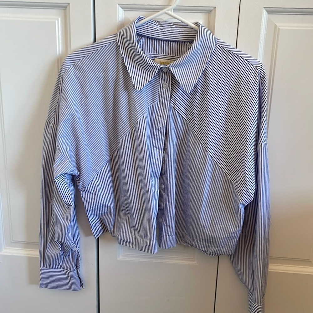 Maeve stripped cropped length shirt